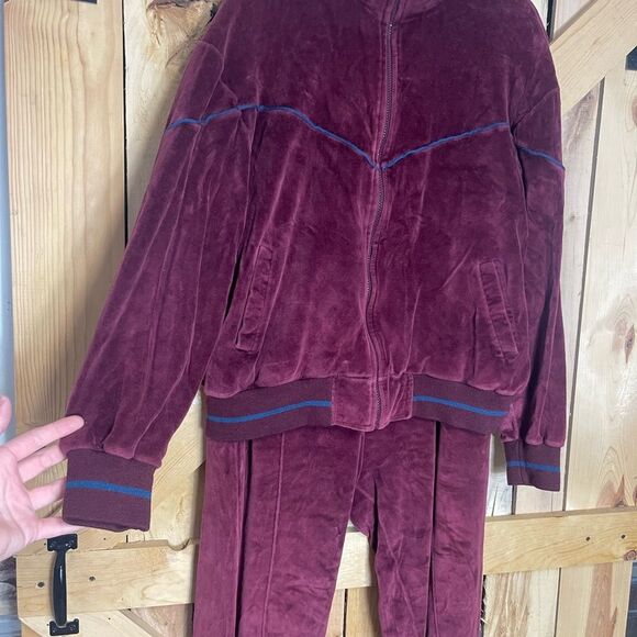 Vintage 70's Yves Saint Laurent YSL Maroon Velour Tracksuit Leisure Size Large - Picture 2 of 16